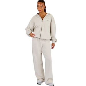 Womens Full <b>Zip</b> <b>Hooded</b> Tracksuit Set Wide Leg Trousers Drawstring Waist Relaxed Two Piece Casual Lounge Travel Streetwear Outfit - Product Image 3