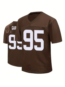 <b>Women</b> Brown American Football Jersey V-Neck Short Sleeve <b>Mesh</b> 100% Polyester Tackle Twill Print Number 95 Breathable Quick Dry - Product Image 2