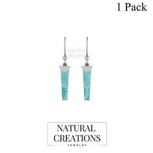 Premium High Finish Natural 925 Sterling Silver Larimar Slice Cut Pencil Shape <b>Dangle</b> <b>Earrings</b> Bezel Setting Trendy Wedding - Product Image 2