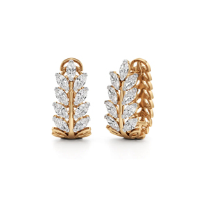 Boucles d'oreilles créoles de luxe en or massif 18 carats avec diamants marquise, motif végétal, pour femme, bijoux de mariage, sertissage griffe - Product Image 1