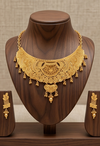 Collier ras du cou DIVYORO pour femme en alliage de cuivre plaqué or, style filigrane, longueur réglable, style classique, prêt pour un mariage, origine Orissa - Product Image 2