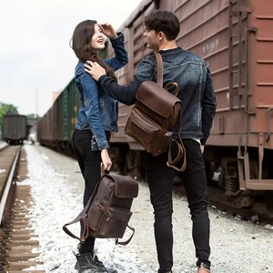 Slim <b>Waterproof</b> Leather Laptop <b>Backpack</b> Anti-Theft Vintage Rucksack Genuine Leather Travel Pack LBP-0455 - Product Image 3