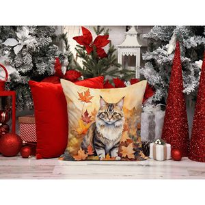 Kurilian Bobtail Cat Design Fall Leaves Decorative Throw <b>Pillow</b> Machine Washable for Indoor <b>Outdoor</b> 14Hx14W for Couch Bed Patio - Product Image 6