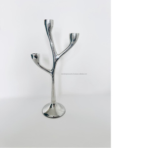 Premium 3-Cup Branching Candelabra • Polished Silver Organic <b>Tree</b> Taper <b>Stand</b> - Product Image 2