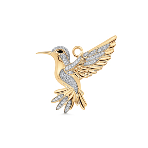 Hummingbird Pendant <b>Necklace</b> 18K <b>Solid</b> Gold Diamond Animal Shape Luxury Unisex Everyday Wear Channel Setting Round Brilliant Cut - Product Image 1