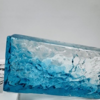 Brique de verre texturée à motif glace blanc et bleu, prix usine, pour panneau mural de salle de bain ou séparateur