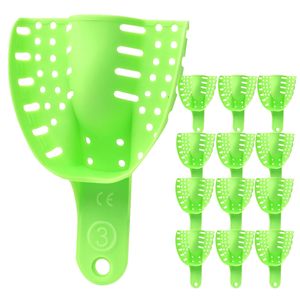 Juego profesional de 12 bandejas metálicas perforadas de plástico para impresiones dentales superiores medianas, en bolsa, para impresiones de mandíbula superior en adultos - Product Image 1