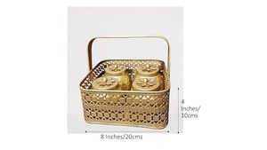 Vintage Metal Spice Storage <b>Basket</b> <b>With</b> Handle 8x4 Inches Kitchen Organizer For Spices <b>With</b> <b>Lids</b> Handcrafted Design - Product Image 2