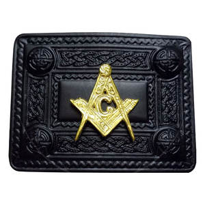 Hebilla de cinturón escocesa estilo antiguo con diseño celta/masonería en negro azabache, calidad premium, para vestimenta Highland, venta al por mayor personalizada - Product Image 1