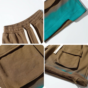2026 High Quality Men's Streetwear Gradient <b>Cargo</b> Shorts Loose Fit Cotton Jersey Multi Pocket Drawstring Elastic Waist Shorts - Product Image 4