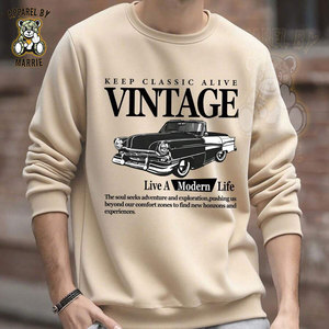 Sudadera de Felpa de Algodón Grueso Estilo Vintage para Hombre, Impresión de Logotipo Personalizada, Marca Privada OEM, Cuello Redondo, Venta al Por Mayor, Ropa Urbana - Product Image 2