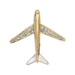 Broche de Solapa con Diseño de Avión para Hombre, Tono Dorado con Detalles de Cristal - Product Image 1