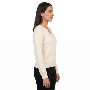 Pulls en tricot côtelé à col en V pour femmes, pull en tricot côtelé à col en V pour femmes, couleur unie, manches longues, vêtements décontractés d'automne, 100% acrylique - Product Image 3