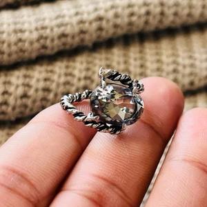 Trendy Fashionable Bohemian Smoky Quartz Rope Texture <b>Ring</b> Oxidized Silver Plated Brass Third Party Certified <b>Statement</b> <b>Ring</b> - Product Image 2