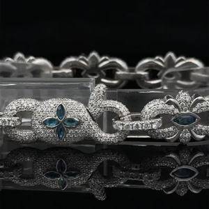 Pulsera de plata 925 con moissanita, diseño floral, estilo diamante, pulsera llamativa para mujer - Product Image 3