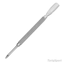 Pousse-cuticules professionnel de haute qualité en acier inoxydable réutilisable, manche en acier, double tête, ensemble de manucure et pédicure en boîte