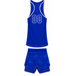 Royal Blue White <b>Swim</b> Set Sleeveless Racerback Tank <b>Top</b> with Matching Shorts Lightweight Quick Dry Training Performance Swimwear - Product Image 2
