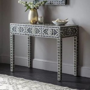 Elegant Bone Inlay <b>Console</b> <b>Table</b> With Drawer Storage And Artisan Handcrafted Wooden Frame For Luxury Interiors - Product Image 3