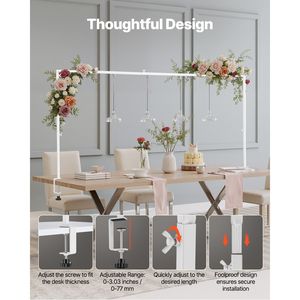 Supporto Regolabile da Tavolo per Palloncini, Altezza 33-107 cm, Lunghezza 71-244 cm, in Metallo, per Arco Nuziale - Product Image 3