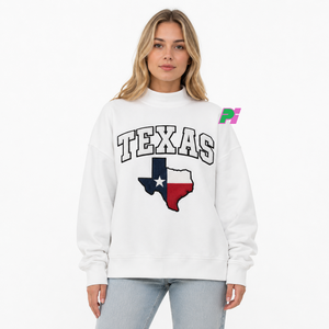Sudadera de cuello alto para mujer, otoño/invierno, con parche bordado de la bandera de Texas, estilo casual oversize, 100% algodón polar transpirable - Product Image 1