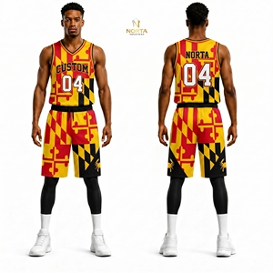 Uniforme de Baloncesto Estilo Michigan de Tela de Poliéster de Alto Rendimiento, Azul Marino y Amarillo Sublimado, Transpirable, Conjuntos Profesionales para Equipos - Product Image 5