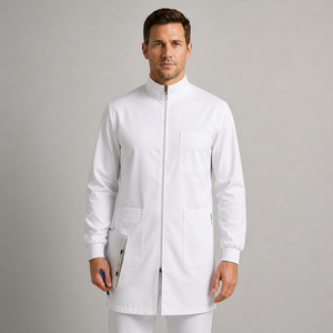 Blouse médicale pour hommes pour médecins et dentistes - Tissu sergé en bambou/polyester/spandex, coupe classique, uniforme d'hôpital durable, résistant aux éclaboussures - Product Image 1