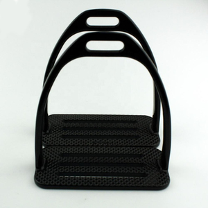 Equestrian Safety Stirrups in Black, Durable Four <b>Bar</b> Construction with <b>Secure</b> Foot Grip and Protective Ankle Support - Product Image 2