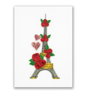 การ์ดควิลลิ่ง ลายดอกกุหลาบ หอไอเฟล ปารีส การ์ดควิลล์ทำมือ การ์ดอวยพรพร้อมซอง งานศิลปะกระดาษ ของขวัญสำหรับคนรัก - Product Image 1