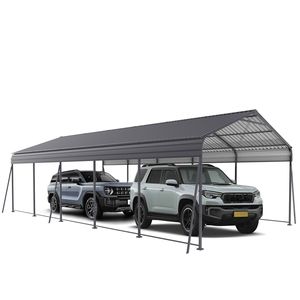 Abri de voiture métallique robuste 13 x 26,5 pieds avec toit en acier galvanisé, structure de garage, couverture résistante aux intempéries - Product Image 2