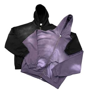 Custom Low MOQ Acid Wash Unisex Terry Hoodie Basics Algodón Mezclado Doble Zip Streetwear para Hombres y Mujeres - Product Image 1