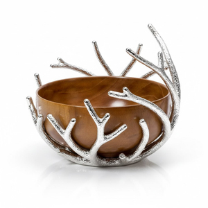 Bols de service en bois naturel et métal, design excellent, forme ronde, pour fruits et salades, décoration de table de cuisine. - Product Image 6