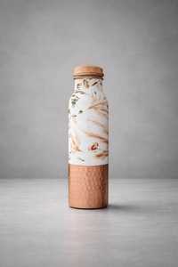 Bouteille d'eau en cuivre martelé à imprimé floral, bouteille à boire ayurvédique en cuivre pur, étanche, réutilisable, bouteille en cuivre écologique - Product Image 5