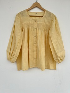 Cotton Slub Button Front Long Sleeve <b>Yellow</b> Blouse Loose Fit Casual Summer <b>Top</b> Lightweight <b>Ladies</b> Shirt boutique clothing - Product Image 1