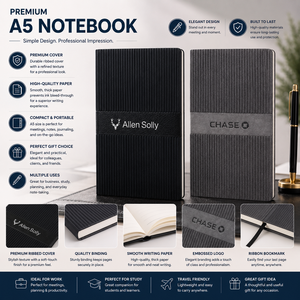 Libreta Promocional A5 con Cubierta de Cuero PU Premium, Logotipo Personalizado en Lámina Dorada, Cierre Elástico y Presilla para Bolígrafo, Ideal para Reuniones, Estudios y Regalos - Product Image 6