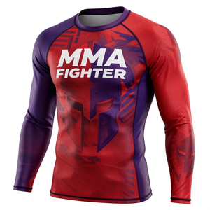 Camiseta de compresión de manga larga para luchador de MMA, con estampado por sublimación, de secado rápido, para hombre, verde, negro, rojo, top deportivo para adulto - Product Image 3