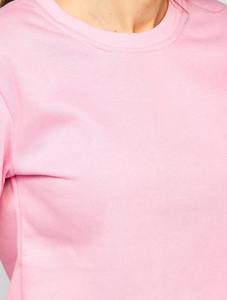 Women's <b>Pink</b> Solid Color <b>Tracksuit</b> Full Sleeve Crew Neck Casual Jogger Pants <b>Set</b> Breathable 100% Cotton - Product Image 5
