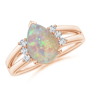 14K Pure Gold Pear Cut Natural Ethiopian Opal Gemstone <b>Ring</b> with Triple Diamond Accents <b>Split</b> Shank Engagement <b>Ring</b> Fine Jewelry - Product Image 1