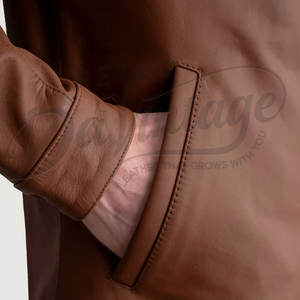 Chaqueta de Cuero Marrón para Hombre, Piel de Oveja Auténtica, Corte Ajustado, Estilo Casual para Otoño e Invierno, Chaqueta de Motociclista con Cuello de Solapa y Cierre de Broches - Product Image 2