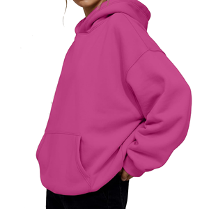<b>Women</b> Oversized Hoodie Fleece Pullover Sweatshirt with Kangaroo Pocket Solid <b>Pink</b> Hooded <b>Top</b> - Product Image 2