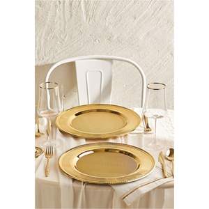 Assiette de Présentation Dorée Champagne Élégante Style Vintage pour Mariages – Sous-Assiette de Service Durable pour Fêtes - Product Image 3