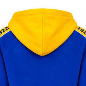 เสื้อฮู้ดทรงสอบีรูปทรงเรียว สีน้ำเงินรอยัล ตราสัญลักษณ์ซิกมาแกมมาโร พรีเมียมฟลีซ พิมพ์ลายตัวอักษร 1922 แต่งขอบลายทาง กระเป๋าจิงโจ้ เสื้อสเวตเชิร์ตสำหรับชมรมนักศึกษา - Product Image 6