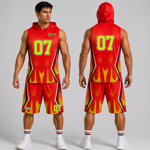 Conjunto de Jersey de Fútbol Americano para Hombre SINEWY, Rojo y Amarillo 07, Sublimado, de Secado Rápido, Sin Mangas, con Capucha, Uniforme Deportivo para Todas las Temporadas - Product Image 1