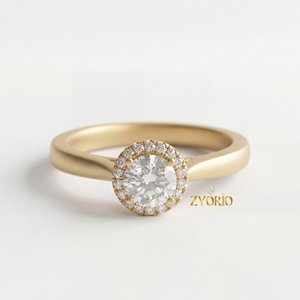 Classic Luxury Yellow Gold Halo Lab Grown Diamond Engagement <b>Ring</b> Minimalist <b>Plain</b> Gold Band Solitaire Wedding Gift <b>Ring</b> for - Product Image 6