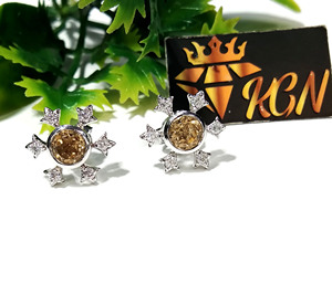 Pendientes de Plata de Ley 925 con Circonita Blanca y Citrino Natural, Diseño de Flor, Joyería Fina Certificada para Mujer, Regalo de Moda - Product Image 5