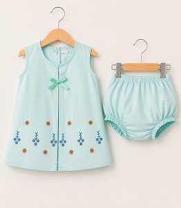 Conjunto de Túnica de Algodón con Bordado Floral para Bebés Niñas, Sin Mangas, Cuello Redondo, 2 Piezas, Transpirable, Ropa de Verano - Product Image 5