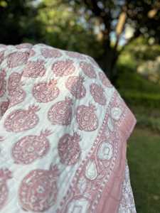 Beautiful Luxury Hand-block Printed Cotton Jaipuri <b>Quilt</b> Set Pink Pomegranate Floral AC Dohar & <b>Bedding</b> Set For Women And Girl - Product Image 3