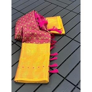 DISEÑADOR BROCADO SEDA ZARI TEJIDO TRABAJO SAREE CON BLUSA DESCOSADA ROSA - Product Image 3