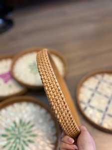 Premium Shell Inlay Rattan Tray Set: Rectangular & Round Mother of Pearl Plates | Unique Corporate Gifts for VIP Clients - Product Image 6