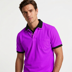 เสื้อโปโลผ้าฝ้ายผู้ชายสีดำ มีกระเป๋าหน้าอก แขนสั้น สไตล์ลำลอง - Product Image 6