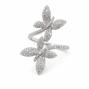 Anillo de compromiso de mariposa con diamante natural blanco de corte redondo de 1.00 quilates, joyería de boda de plata de ley 925 para mujer, engaste de púas - Product Image 1
